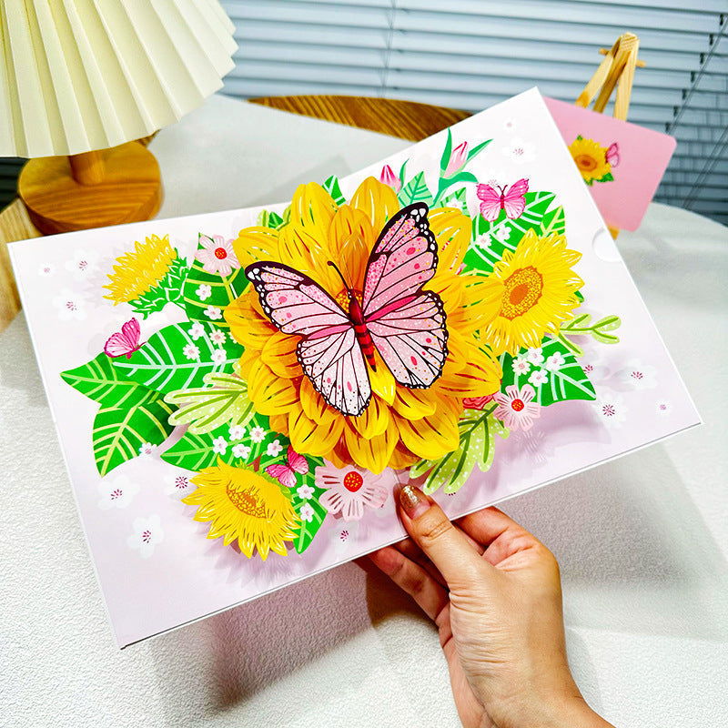 BloomLux Handgemachte 3D‑Blumen-Grußkarte | 1+2 GRATIS