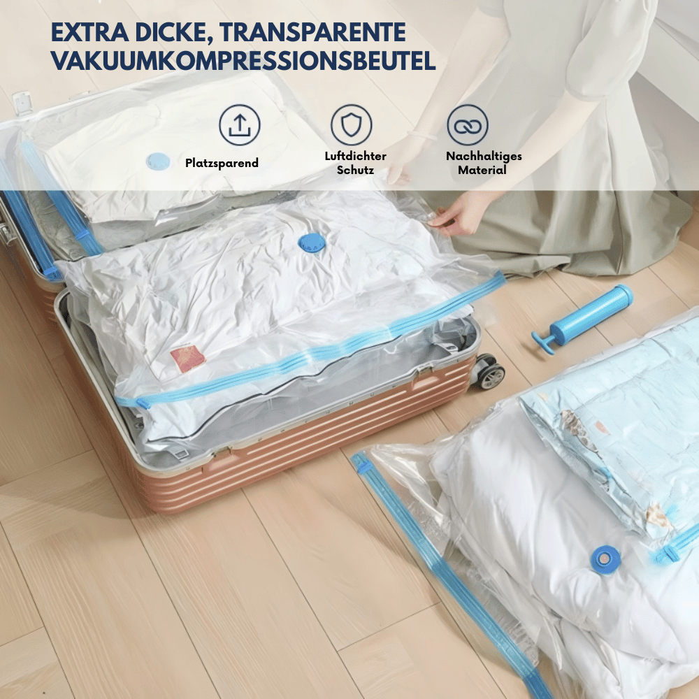 CompactGuard – Vakuum-Aufbewahrungsbeutel mit Pumpe | 1+2 GRATIS