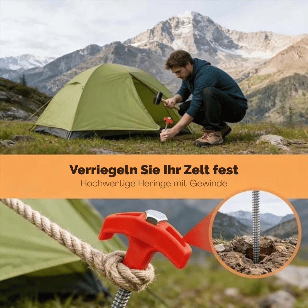 BlazeGrip — Stahl Zeltpflöcke | 1+1 GRATIS