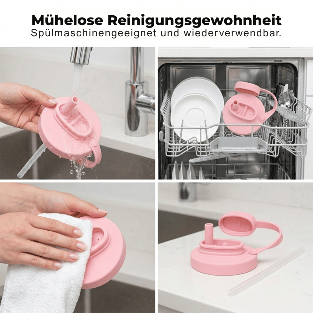SipSafe — Auslaufsicherer Silikondeckel mit Strohhalm | 1+1 GRATIS