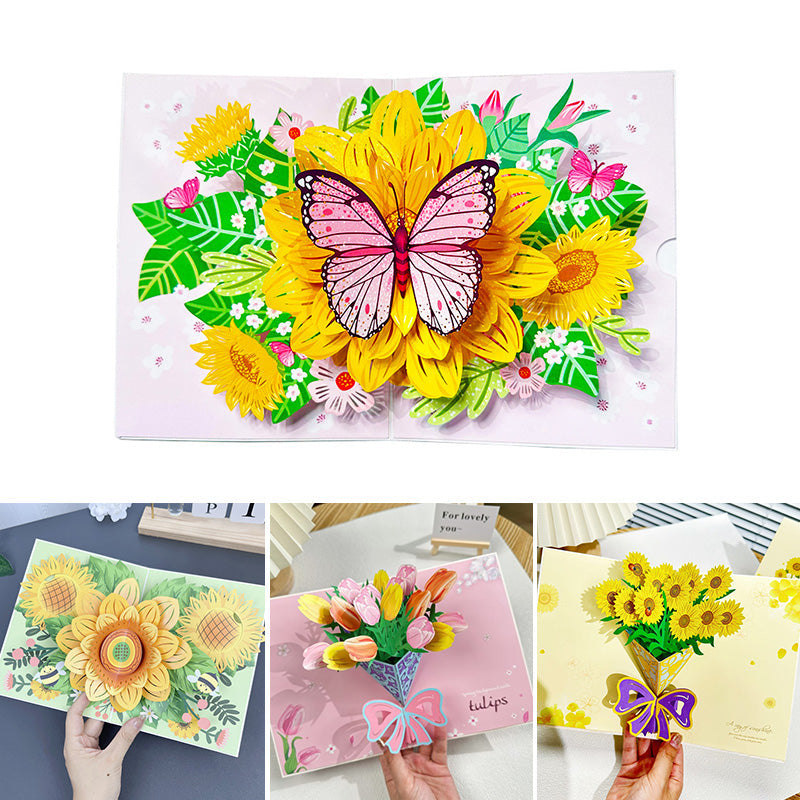 BloomLux Handgemachte 3D‑Blumen-Grußkarte | 1+2 GRATIS