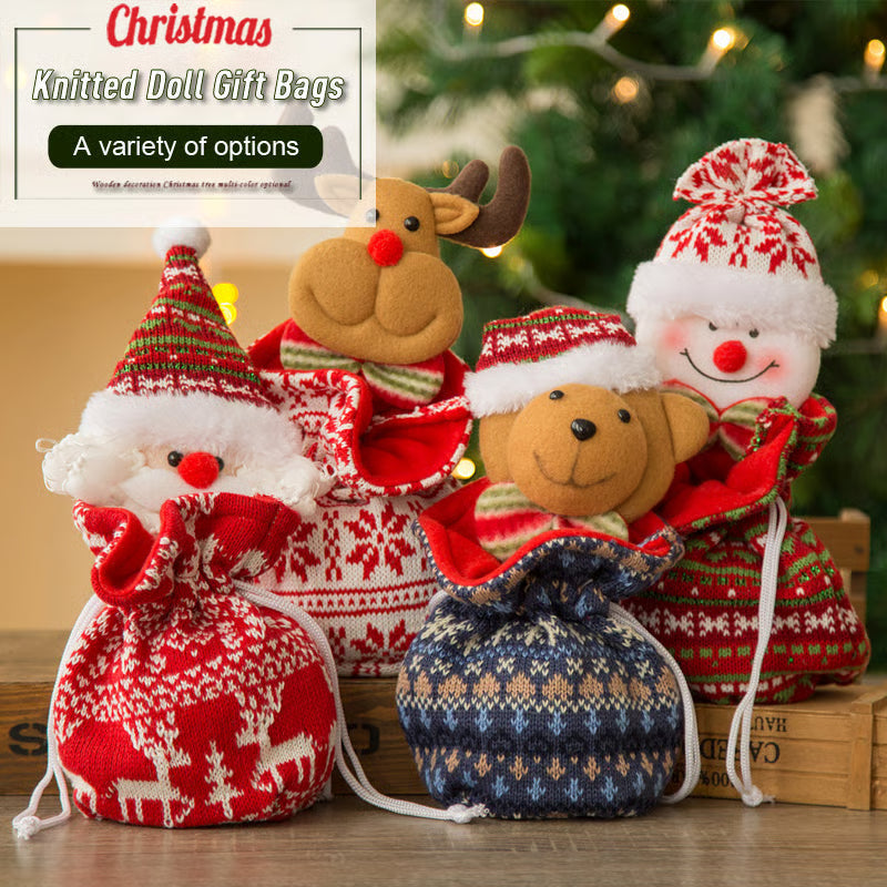 FestiveJoy – Gestrickte Weihnachtsgeschenkbeutel mit Puppe | 1+1 GRATIS