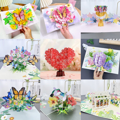 BloomLux Handgemachte 3D‑Blumen-Grußkarte | 1+2 GRATIS