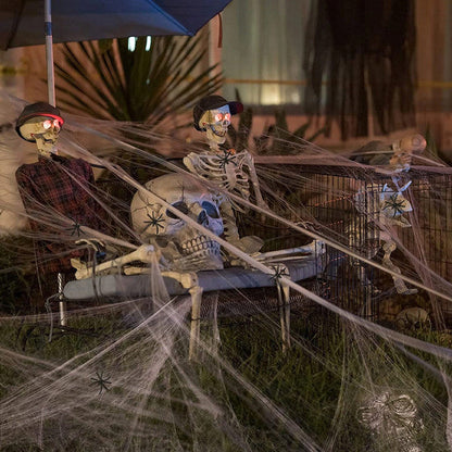 Halloween Spinnennetz Deko mit Kunstspinne | Dehnbar für Innen und Außen | Für Garten, Eingang, Terrasse und Halloween-Party