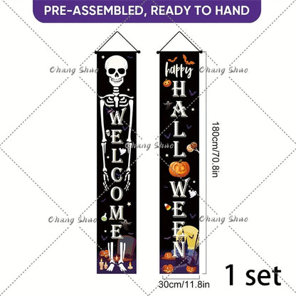 Halloween Türvorhang mit Kürbis- und Geister-Motiven | Hängedeko für Tür, Fenster und Wand | Wiederverwendbare Partydekoration