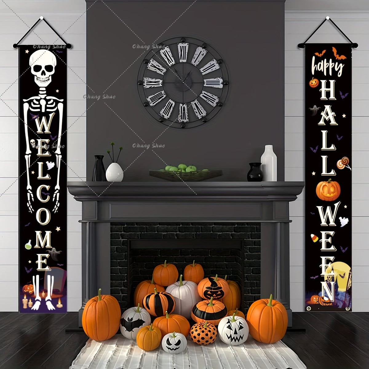 Halloween Türvorhang mit Kürbis- und Geister-Motiven | Hängedeko für Tür, Fenster und Wand | Wiederverwendbare Partydekoration
