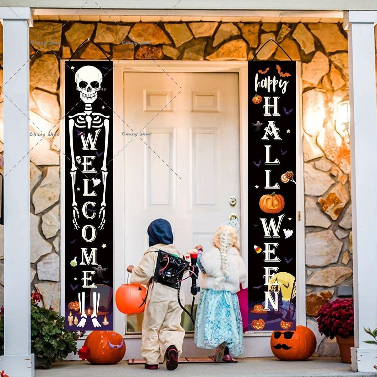 Halloween Türvorhang mit Kürbis- und Geister-Motiven | Hängedeko für Tür, Fenster und Wand | Wiederverwendbare Partydekoration