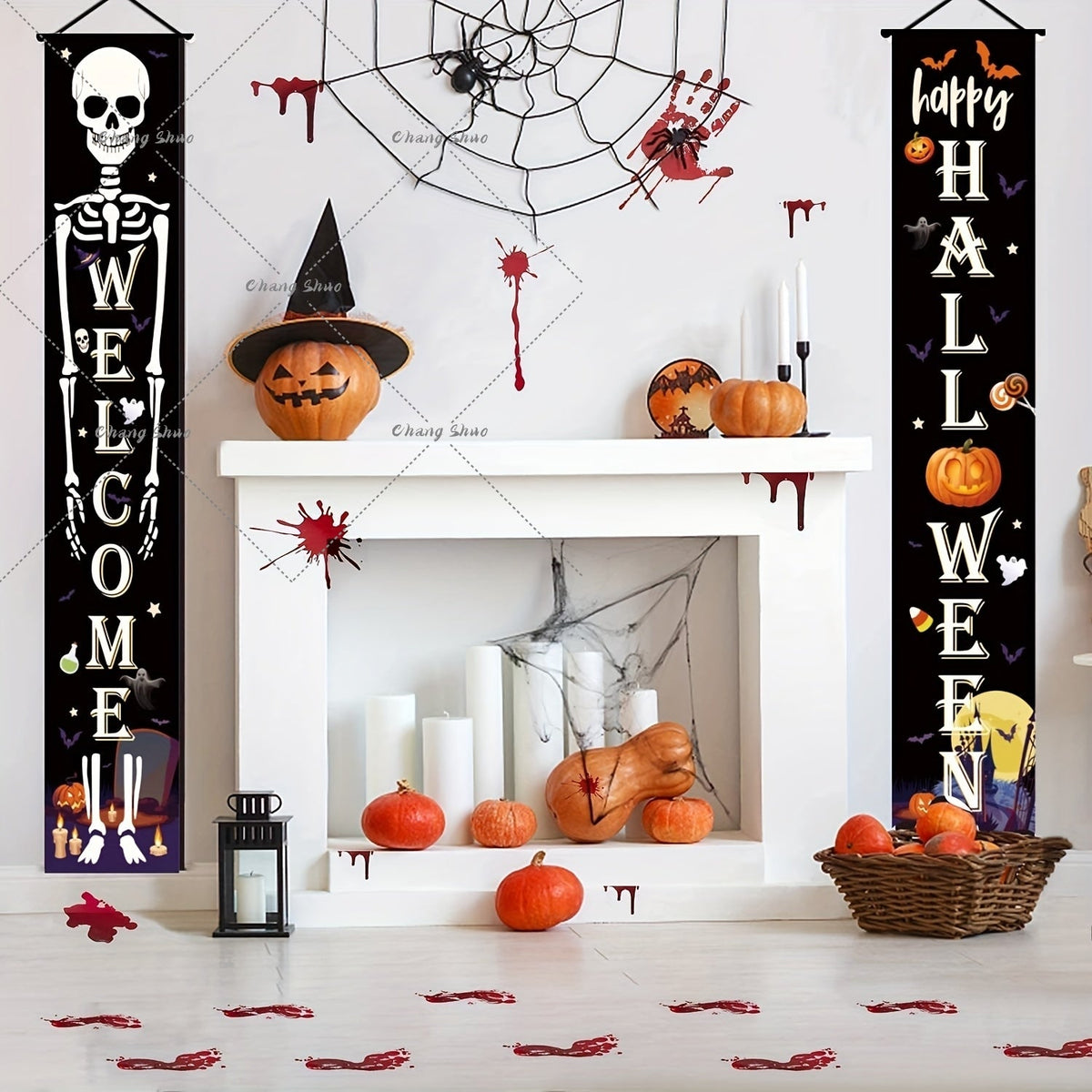 Halloween Türvorhang mit Kürbis- und Geister-Motiven | Hängedeko für Tür, Fenster und Wand | Wiederverwendbare Partydekoration