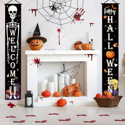Halloween Türvorhang mit Kürbis- und Geister-Motiven | Hängedeko für Tür, Fenster und Wand | Wiederverwendbare Partydekoration