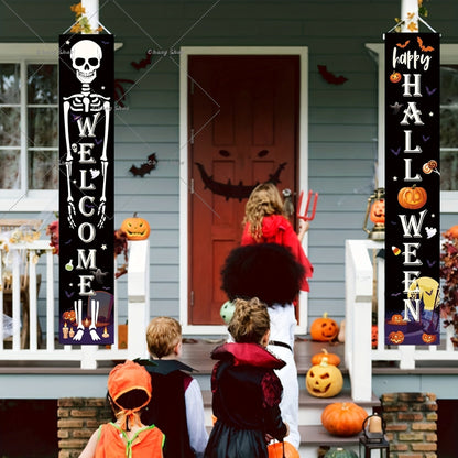 Halloween Türvorhang mit Kürbis- und Geister-Motiven | Hängedeko für Tür, Fenster und Wand | Wiederverwendbare Partydekoration