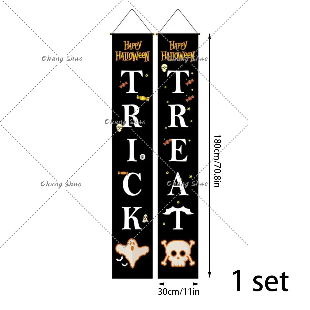 Halloween Türvorhang mit Kürbis- und Geister-Motiven | Hängedeko für Tür, Fenster und Wand | Wiederverwendbare Partydekoration