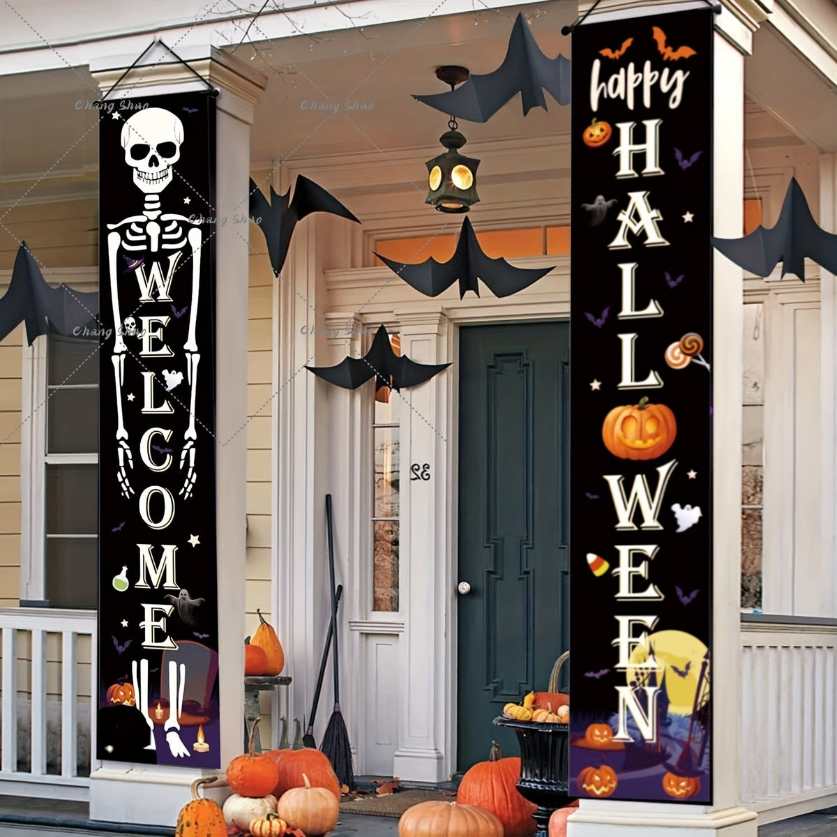 Halloween Türvorhang mit Kürbis- und Geister-Motiven | Hängedeko für Tür, Fenster und Wand | Wiederverwendbare Partydekoration