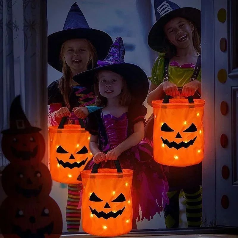 LED Kürbiseimer Halloween | Faltbar & Wiederverwendbar | Leuchtet im Dunkeln, sicherer unterwegs beim Süßigkeiten sammeln
