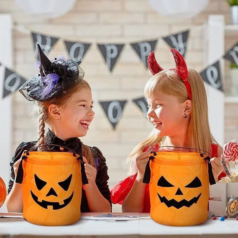 LED Kürbiseimer Halloween | Faltbar & Wiederverwendbar | Leuchtet im Dunkeln, sicherer unterwegs beim Süßigkeiten sammeln