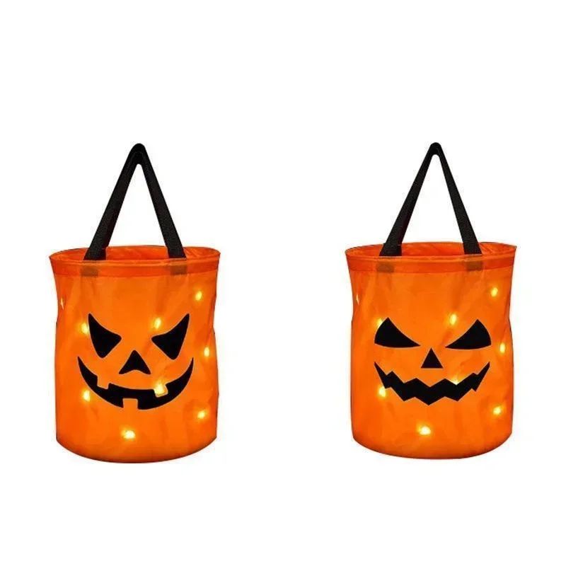 LED Kürbiseimer Halloween | Faltbar & Wiederverwendbar | Leuchtet im Dunkeln, sicherer unterwegs beim Süßigkeiten sammeln