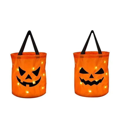 LED Kürbiseimer Halloween | Faltbar & Wiederverwendbar | Leuchtet im Dunkeln, sicherer unterwegs beim Süßigkeiten sammeln