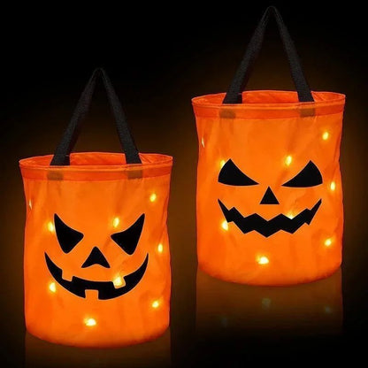 LED Kürbiseimer Halloween | Faltbar & Wiederverwendbar | Leuchtet im Dunkeln, sicherer unterwegs beim Süßigkeiten sammeln