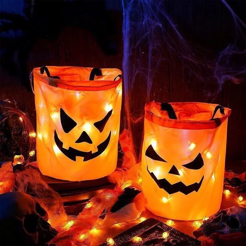 LED Kürbiseimer Halloween | Faltbar & Wiederverwendbar | Leuchtet im Dunkeln, sicherer unterwegs beim Süßigkeiten sammeln
