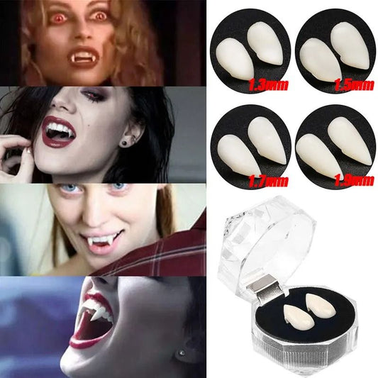 Vampirzähne Kostüm-Set Halloween | 5 Paar Kunstharz, wiederverwendbar | inkl. Kleber, individuell platzierbar für Kostüme