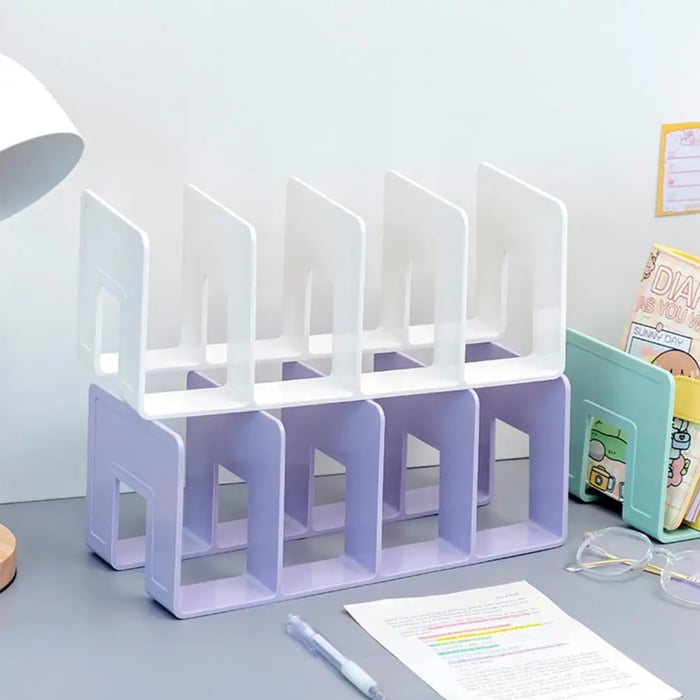 Bücher Organizer mit 4 Fächern | Horizontal oder Vertikal Aufstellbar | Ordnung für Schreibtisch, Regal und Büro