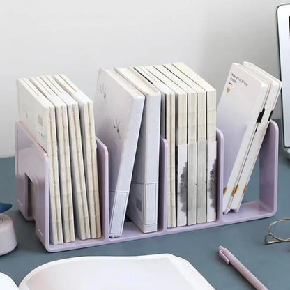 Bücher Organizer mit 4 Fächern | Horizontal oder Vertikal Aufstellbar | Ordnung für Schreibtisch, Regal und Büro 4
