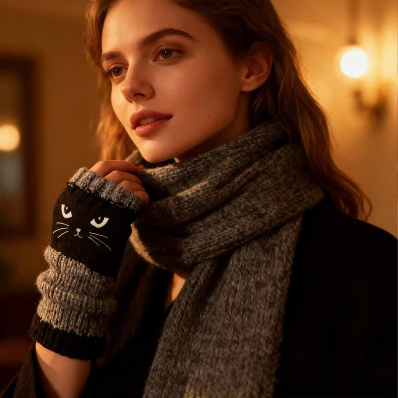Olivia – Katzenstickerei Fingerhandschuhe | 1+1 GRATIS
