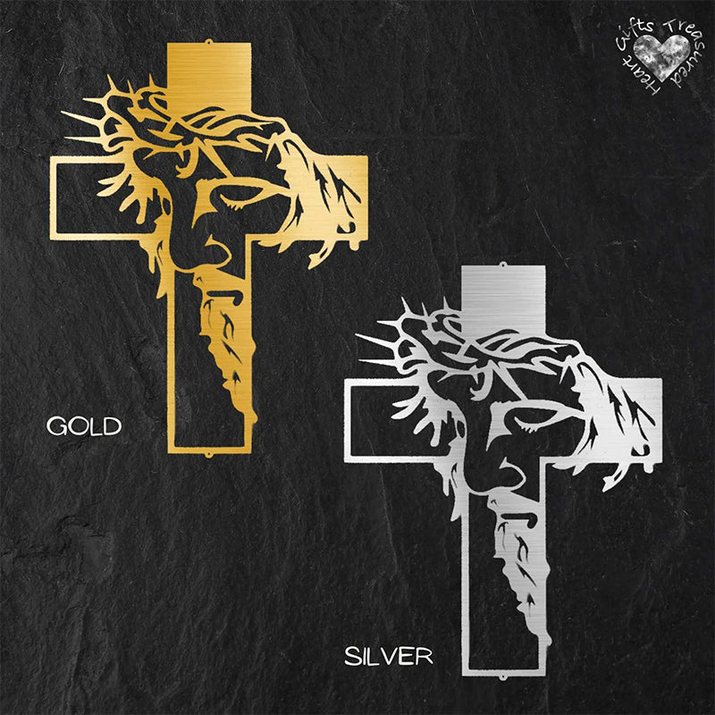 FaithCraft – Jesus Kreuz Metall-Wanddekoration | 1+1 GRATIS