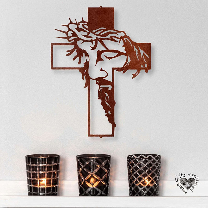 FaithCraft – Jesus Kreuz Metall-Wanddekoration | 1+1 GRATIS